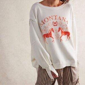 We The Free Cream Sweatshirt with Red Graphic
